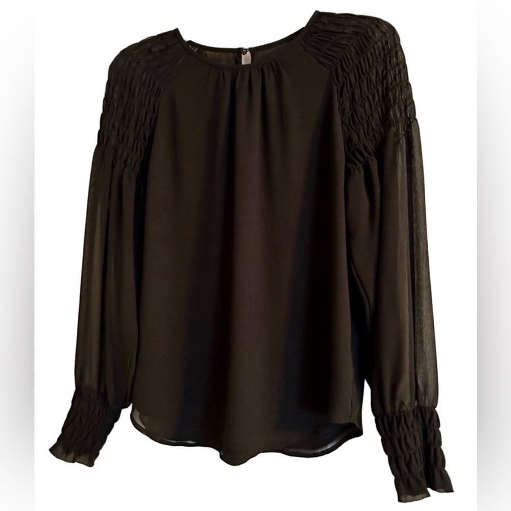 Ann Taylor Black Long Sleeve Blouse Women’s Size S Sheer Lined Keyhole Top